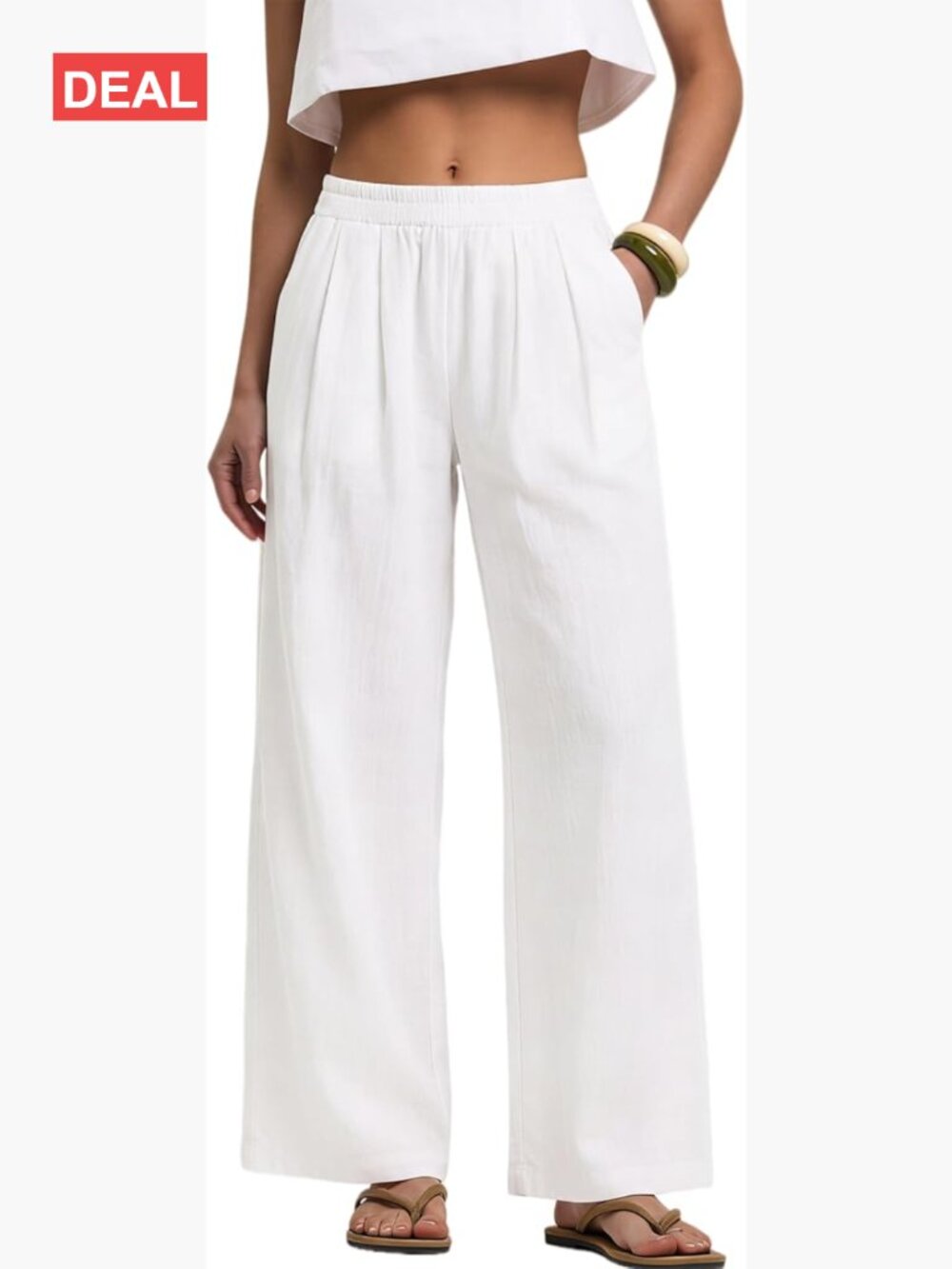 Cotton Linen Wide Leg Palazzo Pants with Pockets